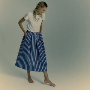 Hubert Gasser Italy Blue And White Striped Cotton Poplin Pull On Skirt M